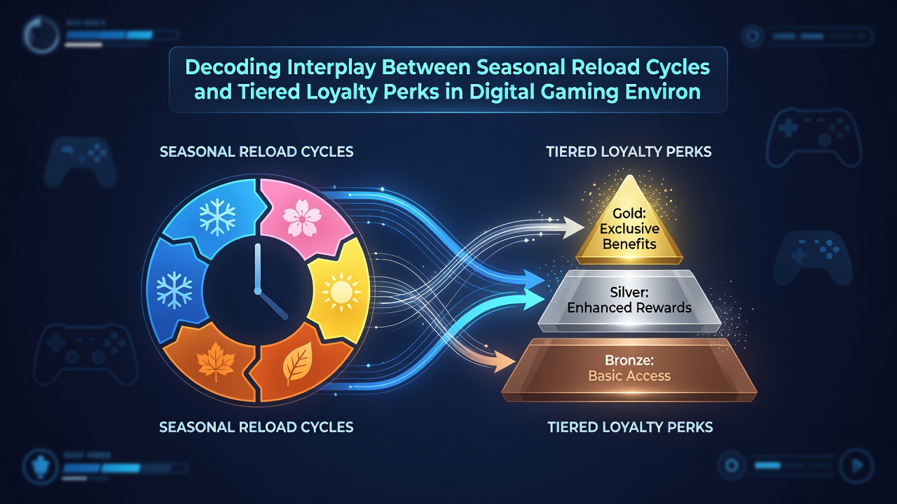 Infographic showing loyalty tier benefits layered over seasonal reload timelines for digital gaming users